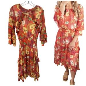 Reba Free Spirit micro mesh tiered ruffle dress floral retro boho girly fairy S